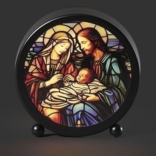 4.5" LIGHTED STAIN GLASS HOLY FAMILY - 138680