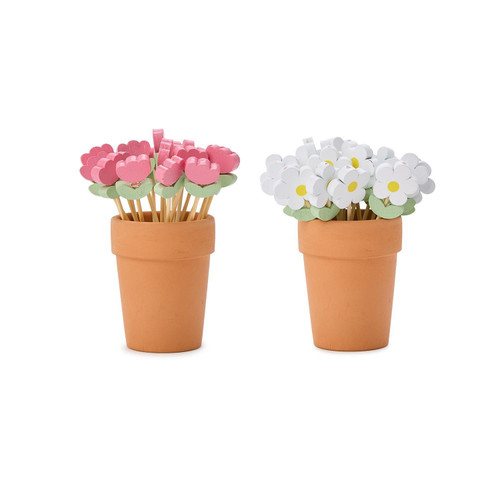 FLOWER COCKTAIL PICKS IN FLOWER POT HOLDER - 55434