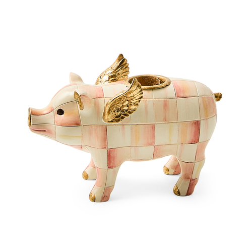 ROSY CHECK FLYING PIG CANDLE HOLDER - 34745-109