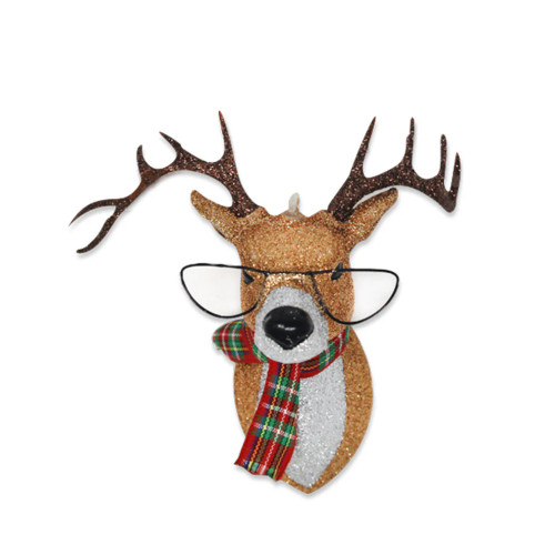 GLITTERED REINDEER WITH GLASSES ORNAMENT -  71783