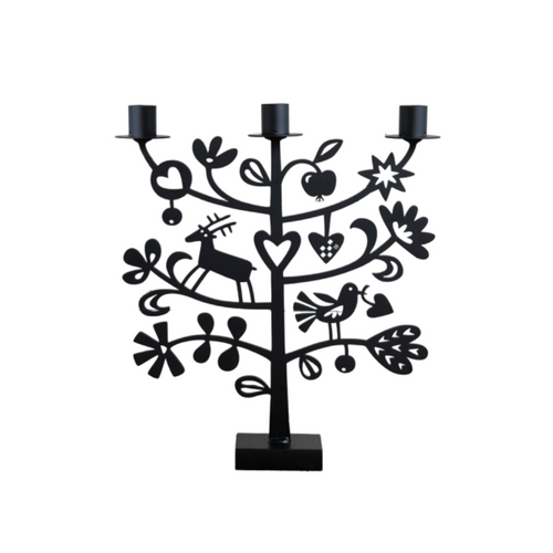 SWEDISH STEEL NORDIC LIGHT REINDEER AND BIRD CANDLE HOLDER - 910706