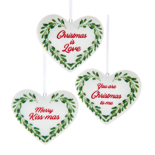 MISTLETOE PORCELAIN HEART ORNAMENT - F2394