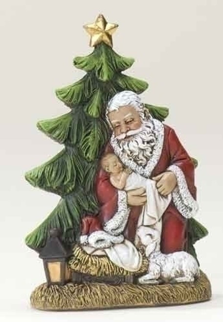 KNEELING SANTA HOLDING BABY JESUS WITH TREE - 34353