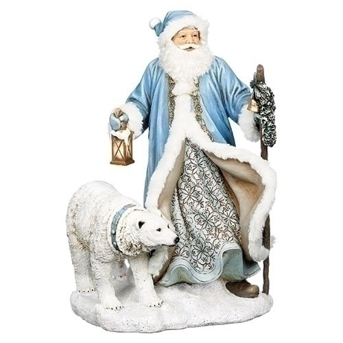 BLUE SANTA WITH LED LANTERN AND POLAR BEAR - 633269
