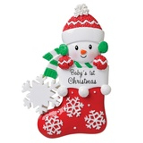 BABY'S FIRST CHRISTMAS SNOWMAN IN STOCKING ORNAMENT - OR1738-RG BABY'S FIRST CHRISTMAS SNOWMAN IN STOCKING ORNAMENT - OR1738-RG