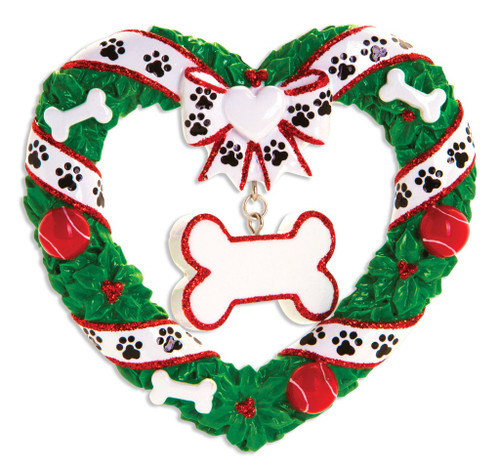 HEART WREATH WITH DOG BONE ORNAMENT - OR1612 HEART WREATH WITH DOG BONE ORNAMENT - OR1612
