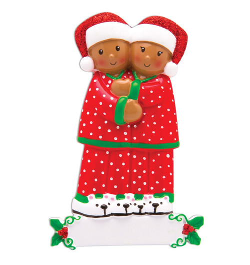 FAMILY OF 2 PAJAMA DARK SKIN TONE COUPLE ORNAMENT - AA1470-2
