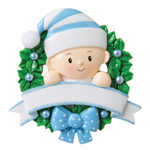BABY IN WREATH BLUE ORNAMENT - OR1746-B BABY IN WREATH BLUE ORNAMENT - OR1746-B