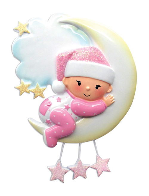 BABY GIRL ON MOON ORNAMENT - OR1637-P