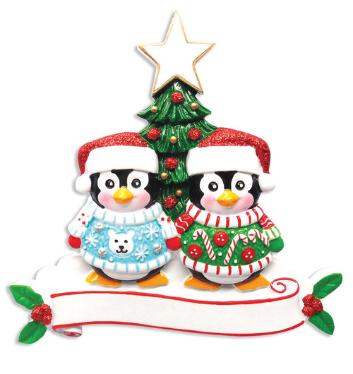 FAMILY OF 2 PENGUINS UGLY SWEATER COUPLE ORNAMENT - OR1602-2