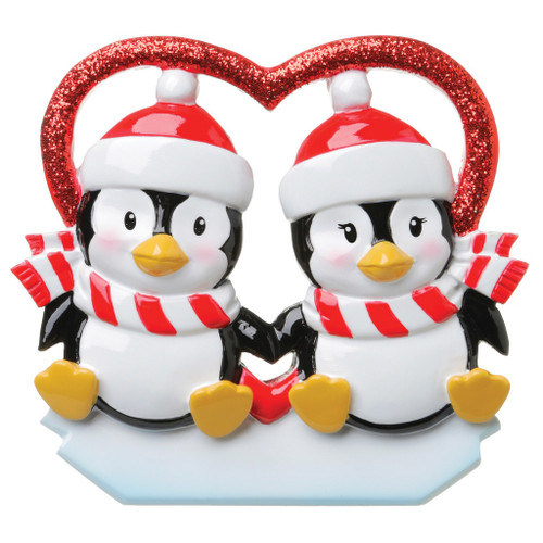 FAMILY OF 2 PENGUINS COUPLE IN GLITTER HEART - OR1721