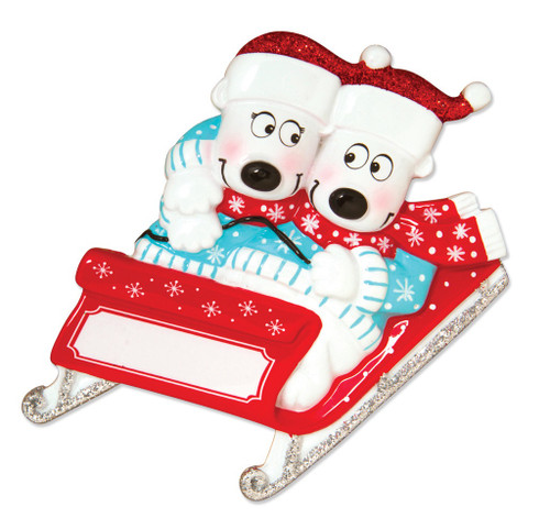 FAMILY OF 2 POLAR BEARS ON SLED COUPLE ORNAMENT - OR1605-2