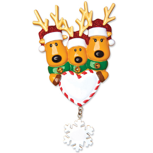 FAMILY OF 3 REINDEER ON HEART ORNAMENT - OR1018-3