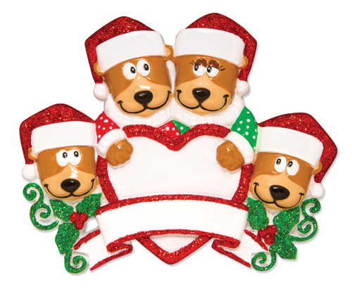 FAMILY OF 4 BROWN BEARS HUGGING HEART ORNAMENT - OR1604-4 FAMILY OF 4 BROWN BEARS HUGGING HEART ORNAMENT - OR1604-4