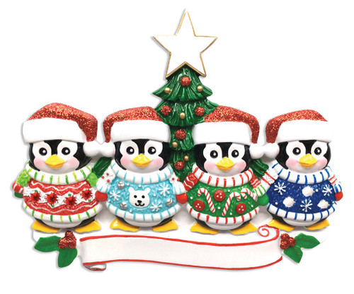 4 PENGUINS UGLY SWEATER FAMILY ORNAMENT - OR1602-4