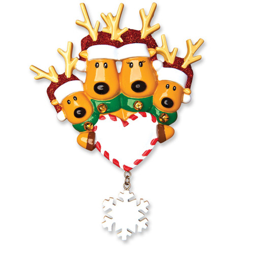 FAMILY OF 4 REINDEER ON HEART ORNAMENT - OR1018-4
