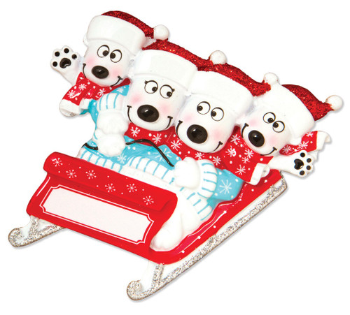 FAMILY OF 4 POLAR BEARS ON SLED ORNAMENT - OR1605-4