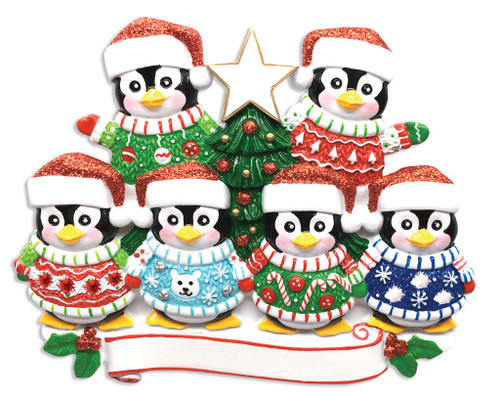 FAMILY OF 6 PENGUINS UGLY SWEATER ORNAMENT - OR1602-6