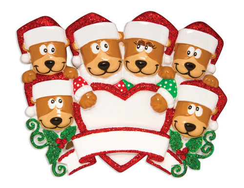 FAMILY OF 6 BROWN BEARS HUGGING HEART ORNAMENT - OR1604-6