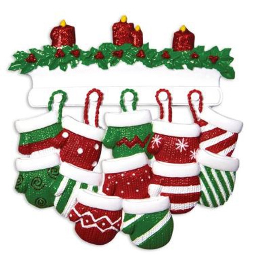 FAMILY OF 12 MITTENS ON MANTLE ORNAMENT - OR1570-12