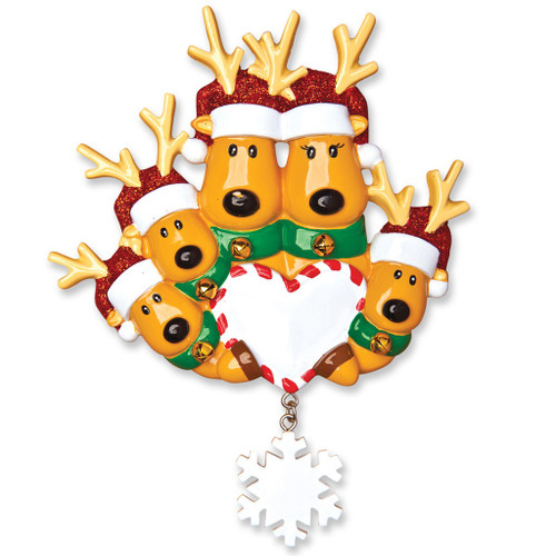 FAMILY OF 5 REINDEER ON HEART ORNAMENT - OR1018-5