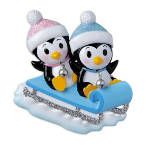 PENGUIN TWINS ON SLED ORNAMENT - OR1915-A