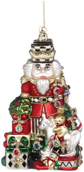 JEWELED NUTCRACKER ORN - RED/GREEN - 38-13448