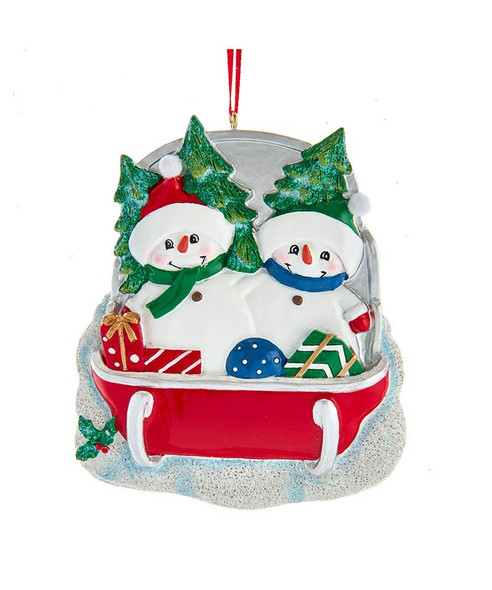 2 SNOWMAN FAMILY ON SLED ORNAMENT - A2093 2 SNOWMAN FAMILY ON SLED ORNAMENT - A2093