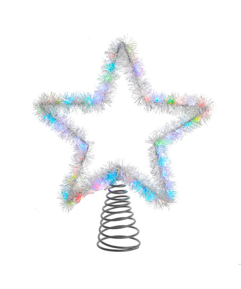 SILVER TINSEL STAR TREETOP WITH RGB LED - AD1022RGB