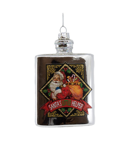 GLASS SILVER FLASK W/SANTA ORN - TD1690