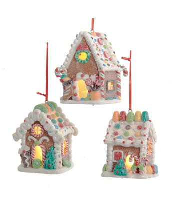 GINGERBREAD LED CANDY HOUSE ORNAMENT - D4043