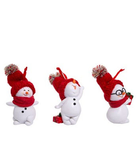 SNOWMAN WITH RED KNIT HAT ORNAMENT - F2069