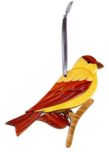 WOODEN GOLD FINCH BIRD ORNAMENT - ORN1055