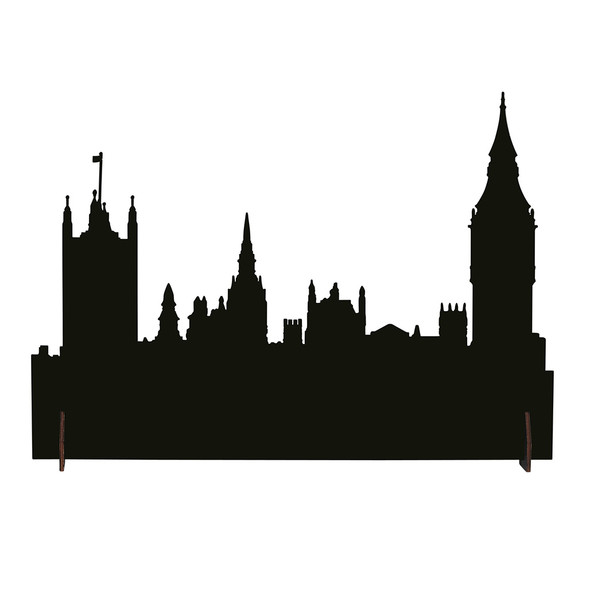 This black backdrop, outlining a classic London skyline, makes a perfect addition to your Dickens' Village display. This landscape accessory is hand-crafted, hand-painted, metal.