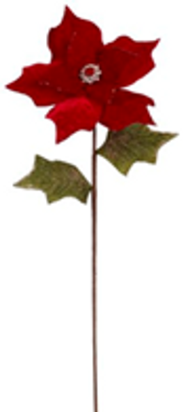 JEWELED POINSETTIA STEM 22" - 06-21188-RED