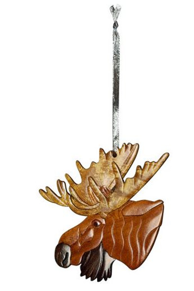 WOODEN MOOSE HEAD ORNAMENT - ORN1091