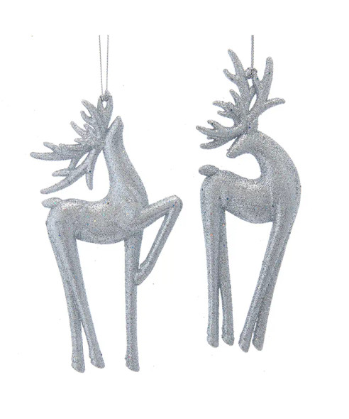 SILVER GLITTER DEER ORN - T3058