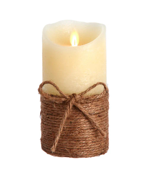 6'' IVORY & ROPE FLIKER FLAME CANDLE - JEL1013