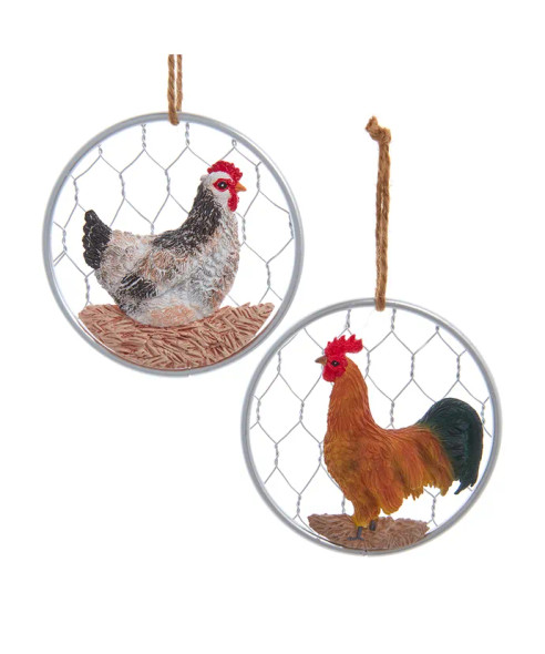 CHICKEN ON WIRE ORNAMENT - A2218