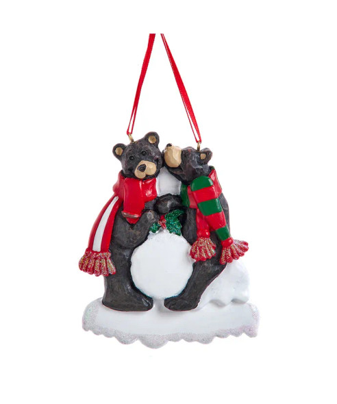 BLACK BEAR SNOWBALL FAMILY OF 2 ORNAMENT - A2254