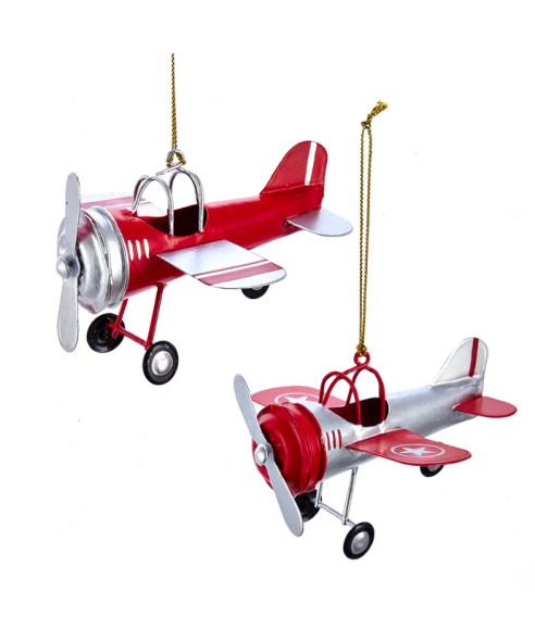 RED AND SILVER AIRPLANE ORNAMENT - D3685