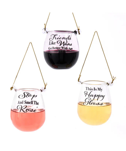 FUNNY STEMLESS GLASS WINE ORNAMENT - D4240