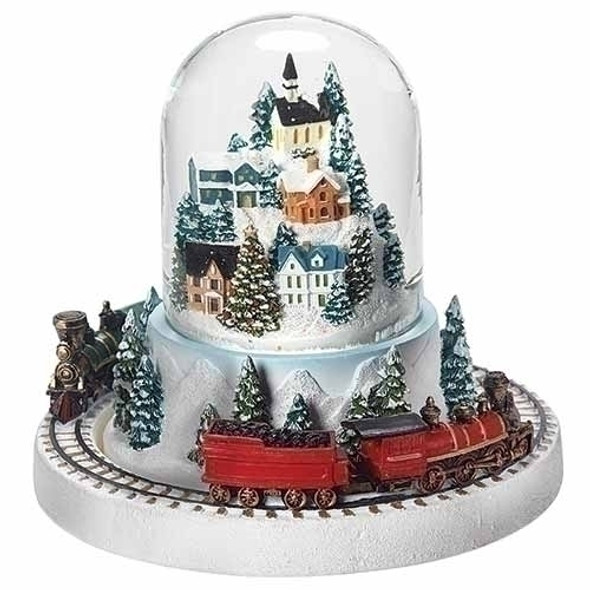 VILLAGE  WITH TRAIN ROTATING OUTER RING WATER GLOBE - 135692