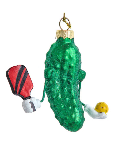 GLASS PICKLEBALL PICKLE ORNAMENT - J8828