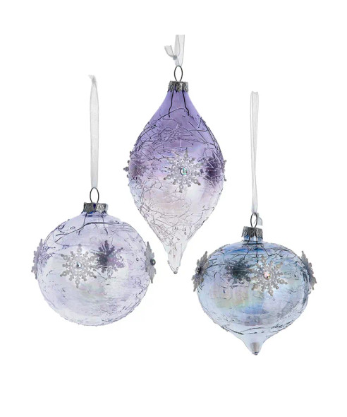 GLASS LAVENDER BLUE AND CLEAR ORN - T3651