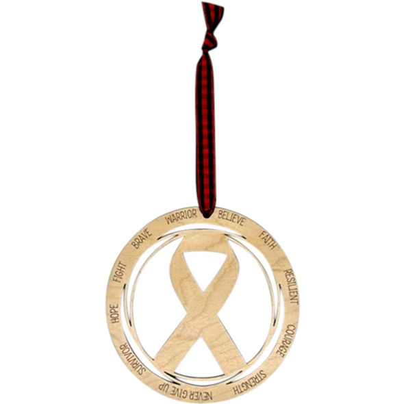 WOODEN CANCER RIBBON ORNAMENT - COFR-07