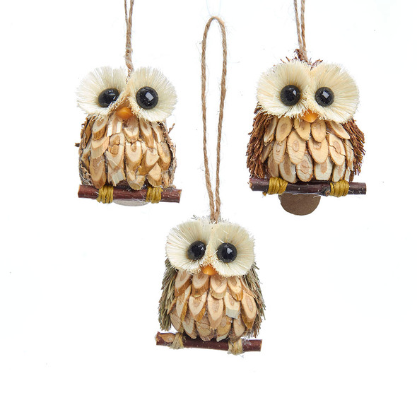 WOOD AND SISAL OWL ORN - C7851