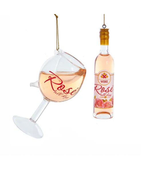 ROSE GLASS WINE ORNAMENT - D3238