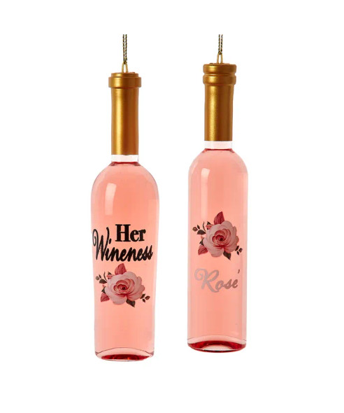 GLASS ROSE WINE BOTTLE ORNAMENT - D4515