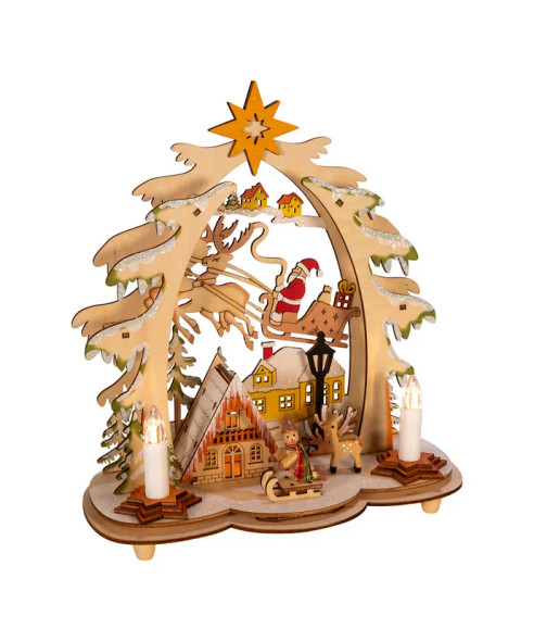 LED WOODEN VILLAGE HOUSE WITH SANTA - H6319